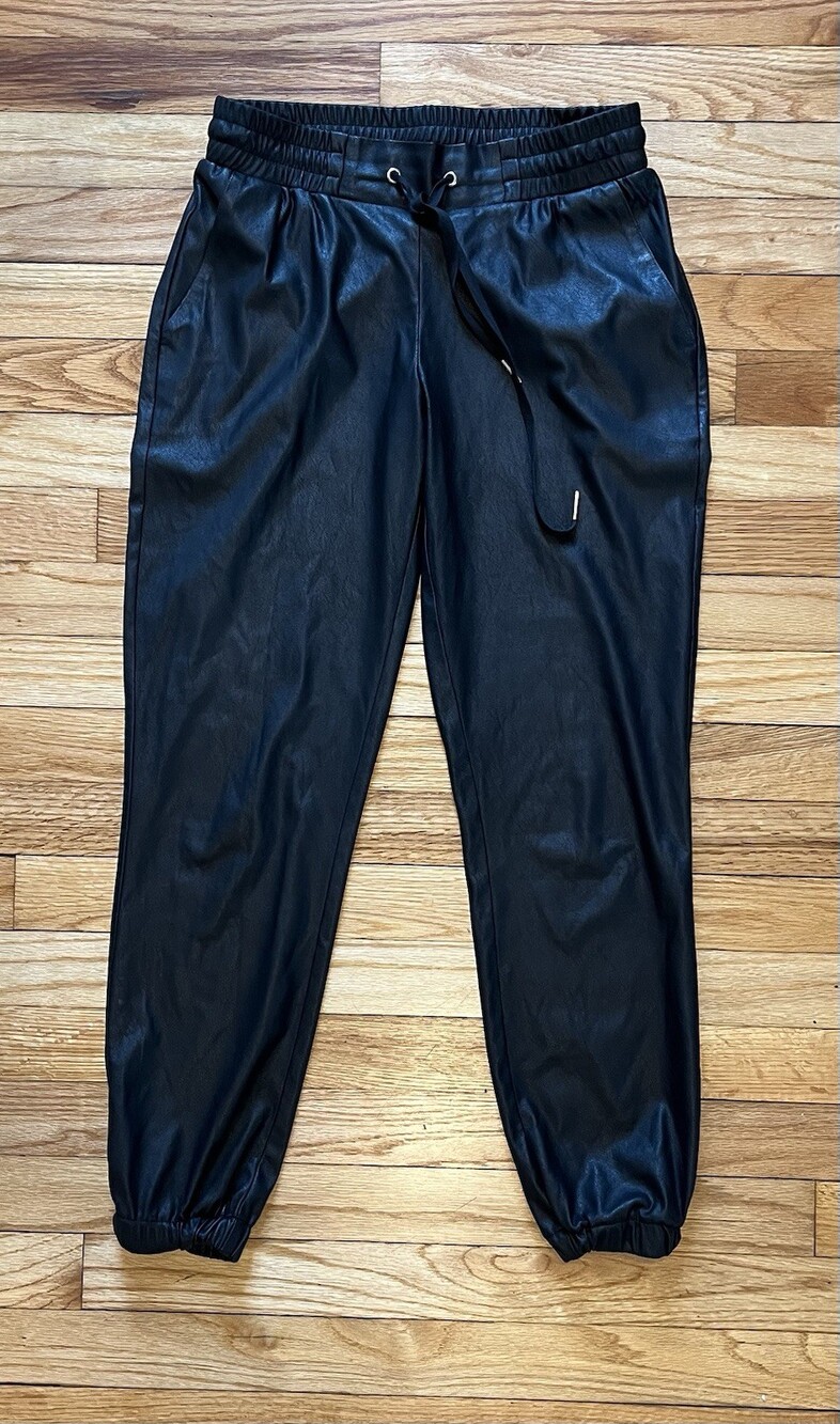 Philanthropy Pants Womens XS Black Faux Leather Drawstring Waist Pockets